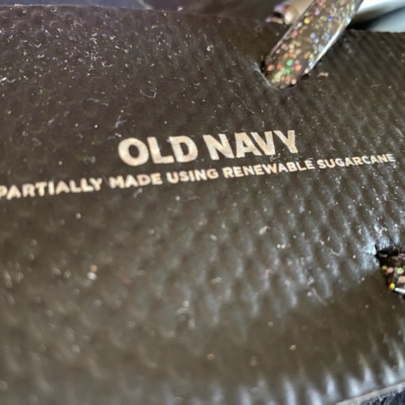 New* 2 pr OLD NAVY M (7-8) BLACK & GRAY GLITTER Plastic Rubber FLIP FLOP Sandals - Picture 6 of 6